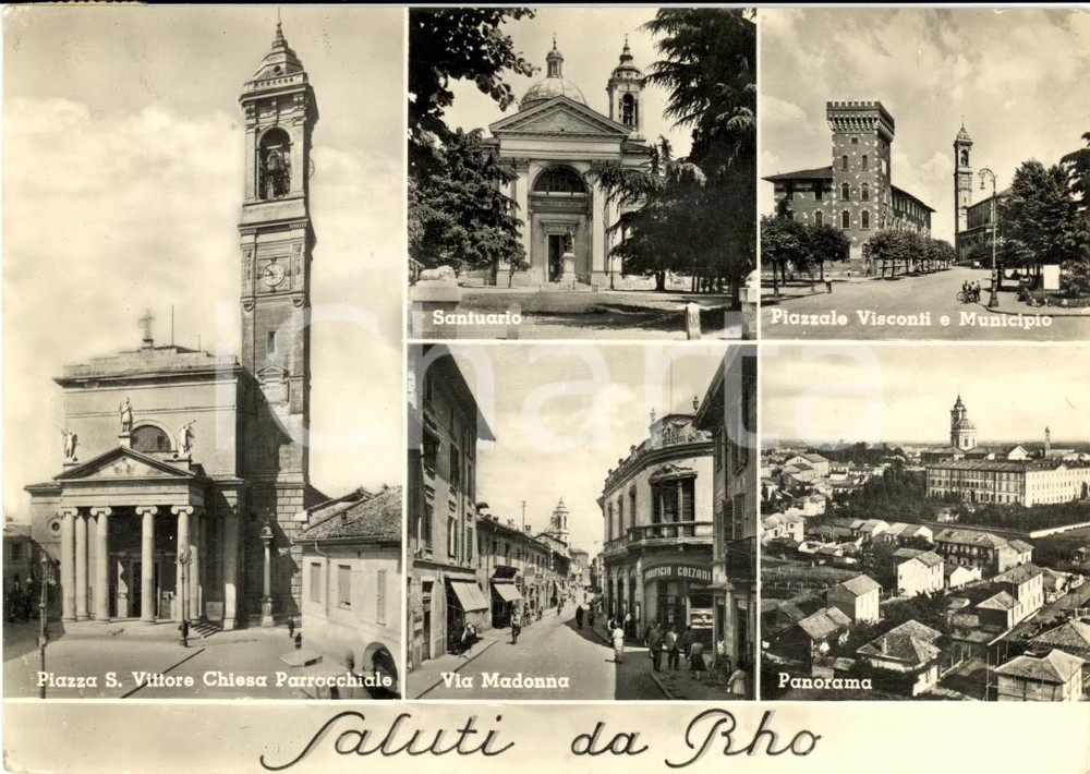 Cartolina originale da collezione 1953 RHO MI Vedutine P.le VISCONTI Piazza SAN VITTORE 1