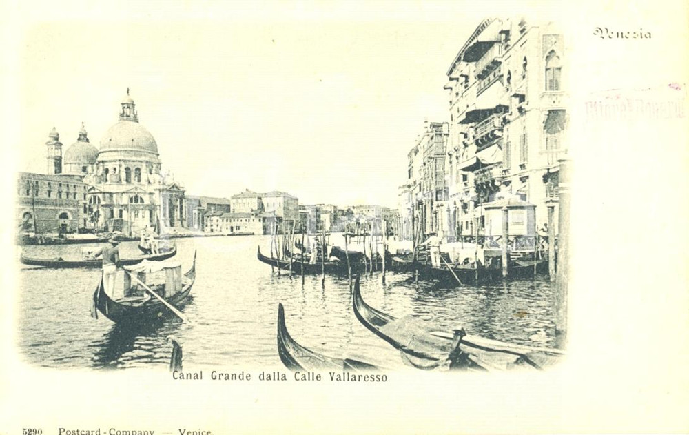 Cartolina originale da collezione 1910 ca VENEZIA Canal Grande da CALLE VALLARESCO con gondole Cartolina animata 1