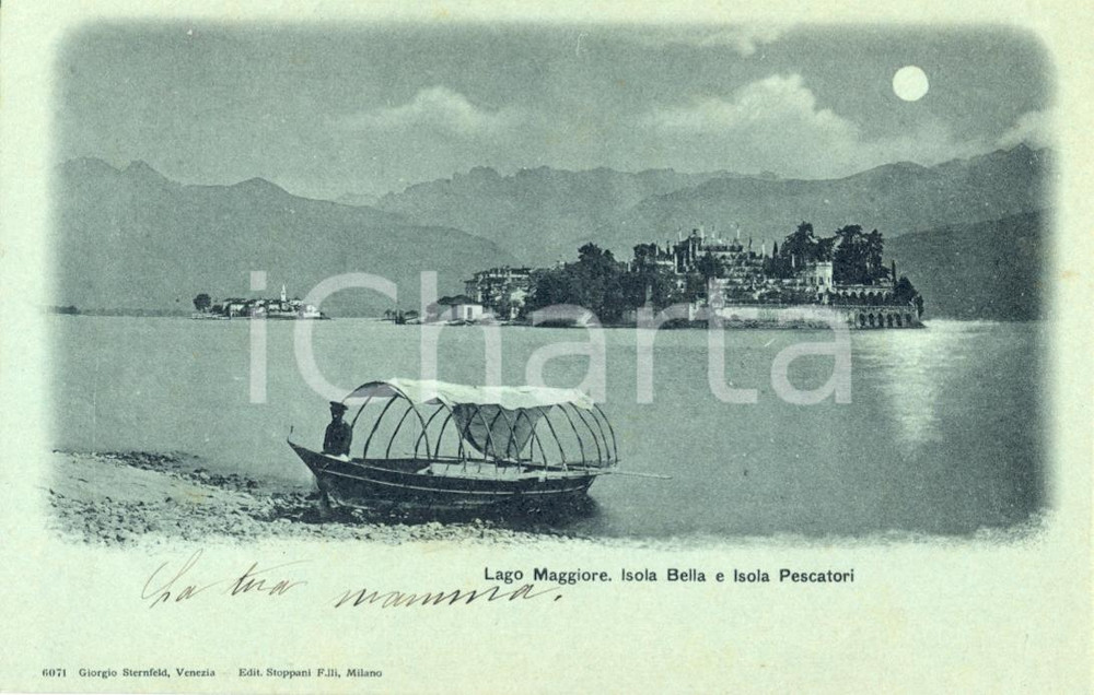 Cartolina originale da collezione 1910 ca LAGO MAGGIORE VB Veduta ISOLE BELLA e PESCATORI Cartolina animata FP 1