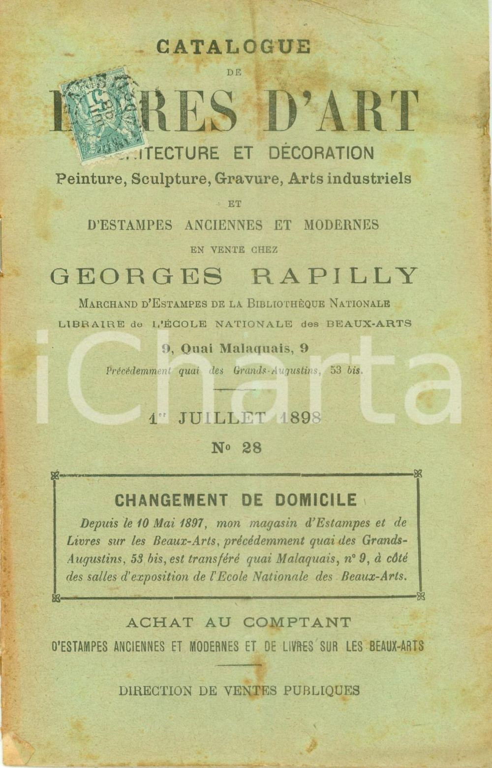 Libro, pubblicazione d epoca 1898 PARIS Librairie RAPILLY Catalogue livres d art architecture dÃ©coration 1