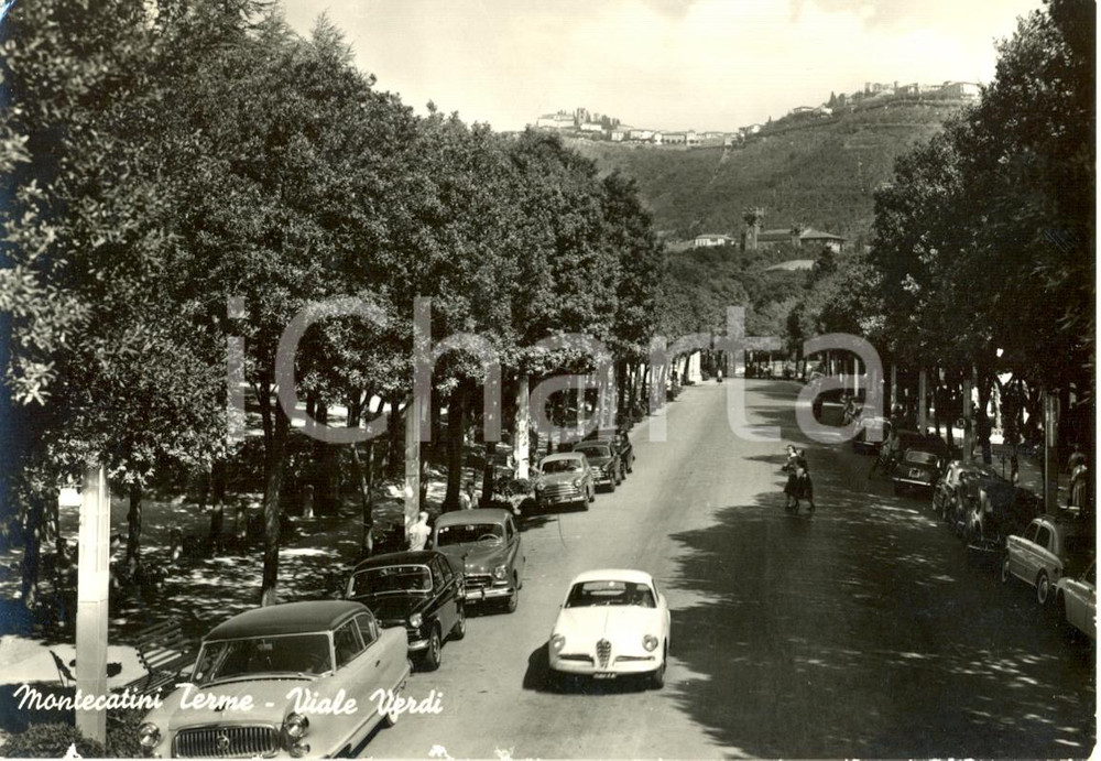 Cartolina originale da collezione 1963 MONTECATINI TERME PT Viale Verdi AUTO D EPOCA Cartolina animata FG VG 1