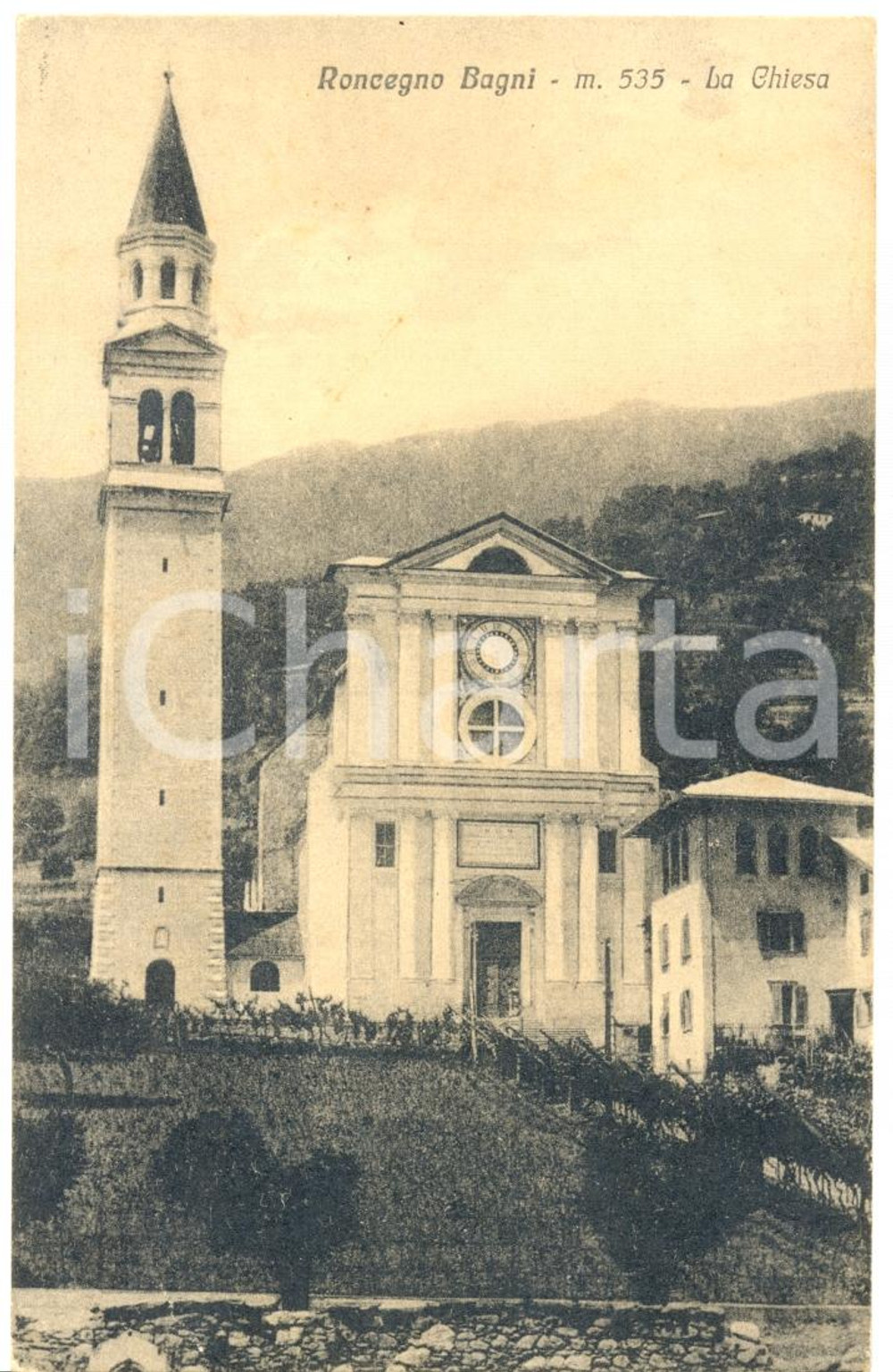 Cartolina originale da collezione 1920 ca RONCEGNO TERME TN Chiesa SANTI APOSTOLI PIETRO e PAOLO Cartolina FP VG 1