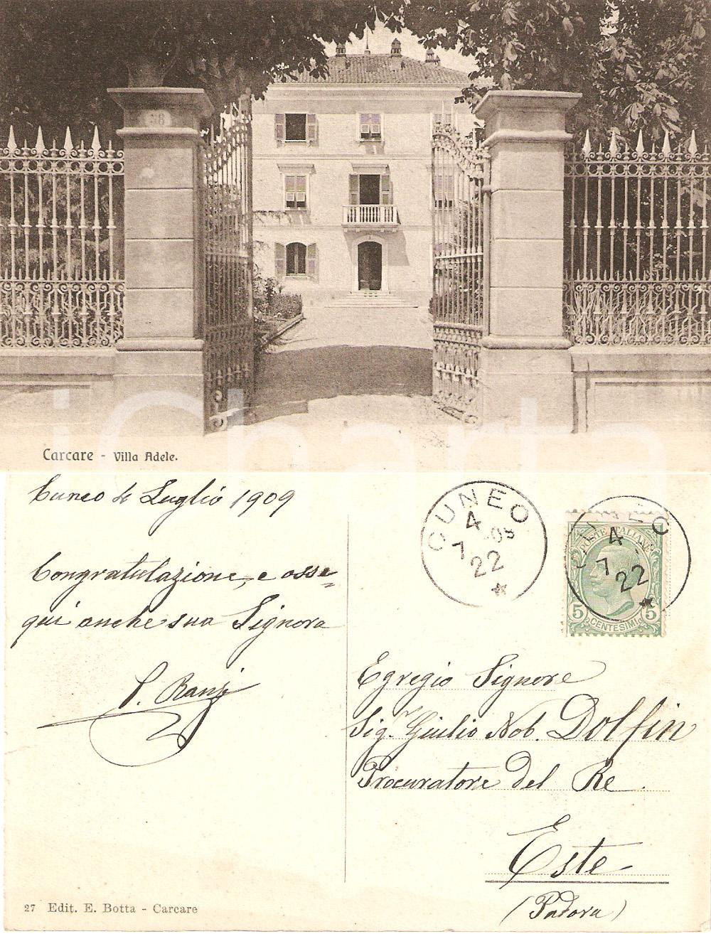 Cartolina originale da collezione 1909 CARCARE SV Veduta VILLA ADELE Cartolina FP VG 1