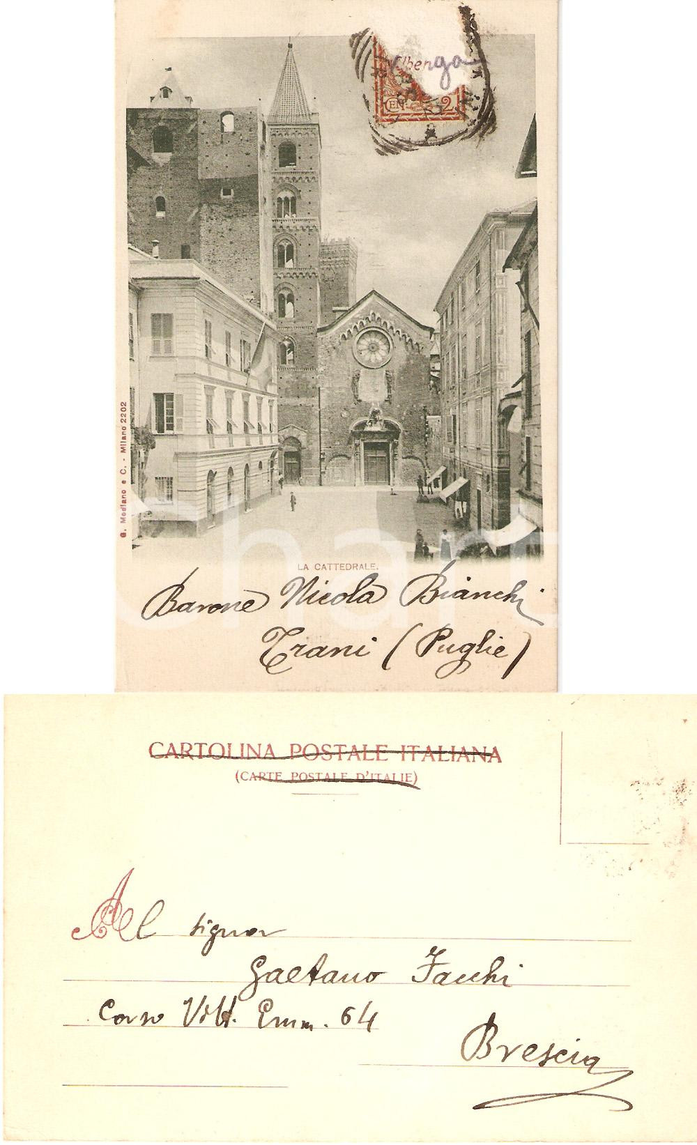Autografo originale 1902 ALBENGA SV La Cattedrale Autografo barone Nicola BIANCHI Trani 1
