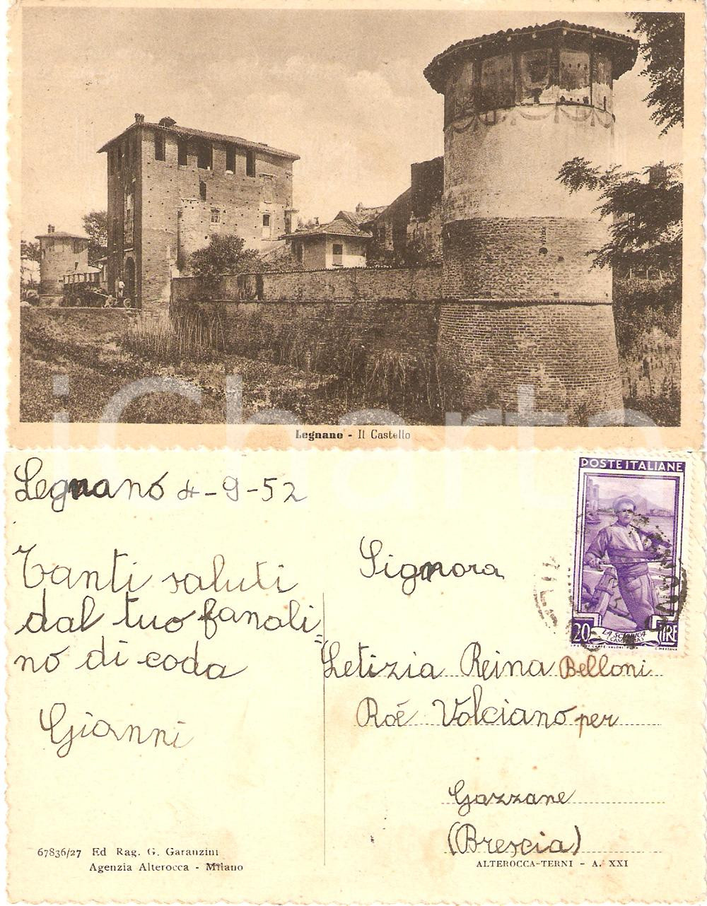 Cartolina originale da collezione 1952 LEGNANO MI Veduta del castello Cartolina FP VG 1