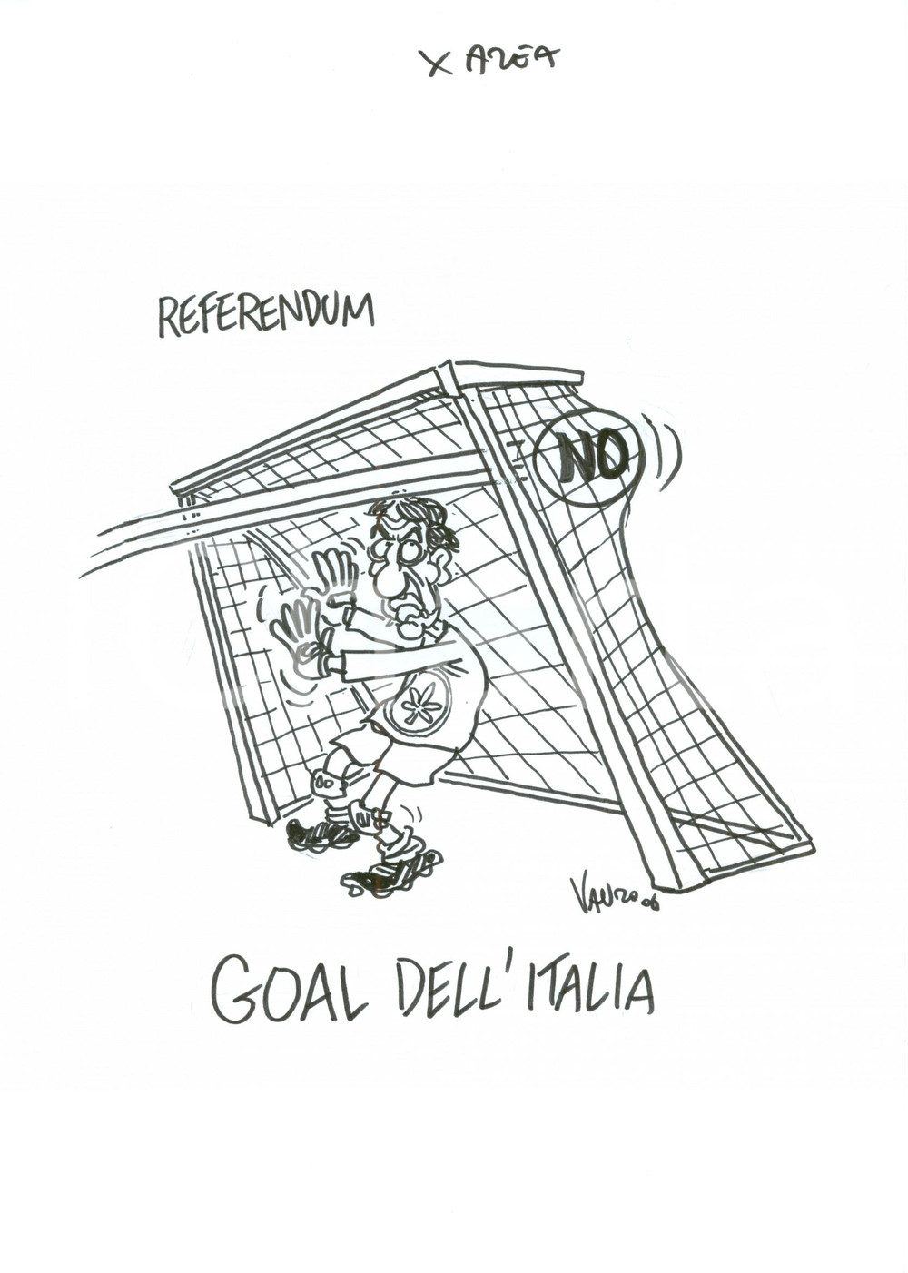 Stampa, bozzetto originale 2006 Disegno originale di VAURO Senesi LEGA sconfitta al referendum Goal ITALIA 1