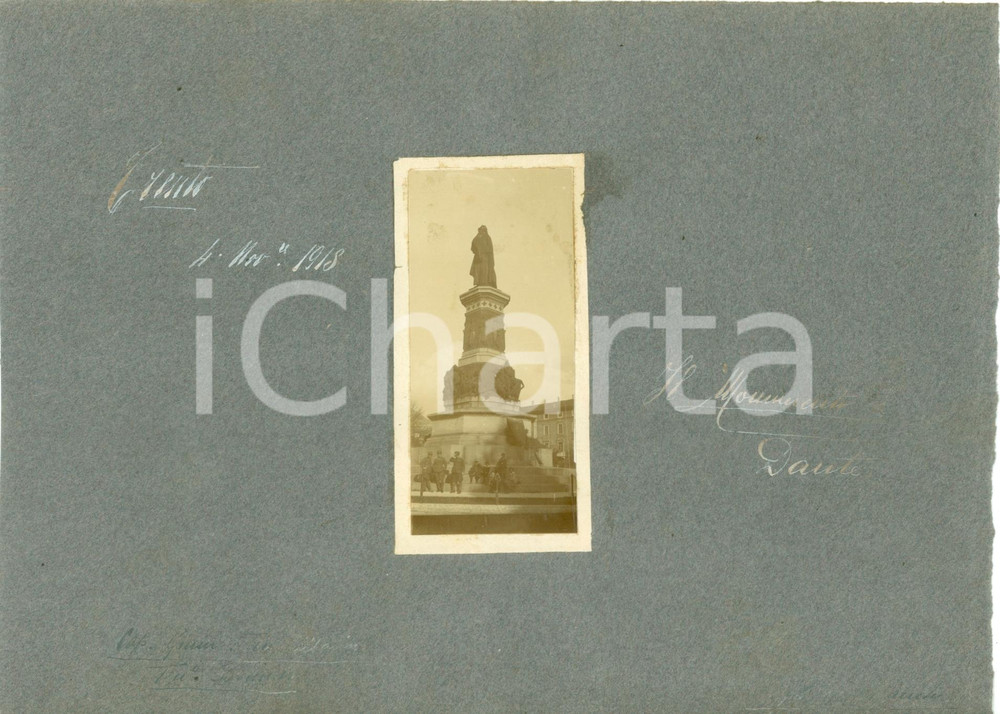 Fotografia d epoca originale 4 NOVEMBRE 1918 TRENTO WWI Ufficiali 82° Reggimento Monumento a DANTE Foto 1