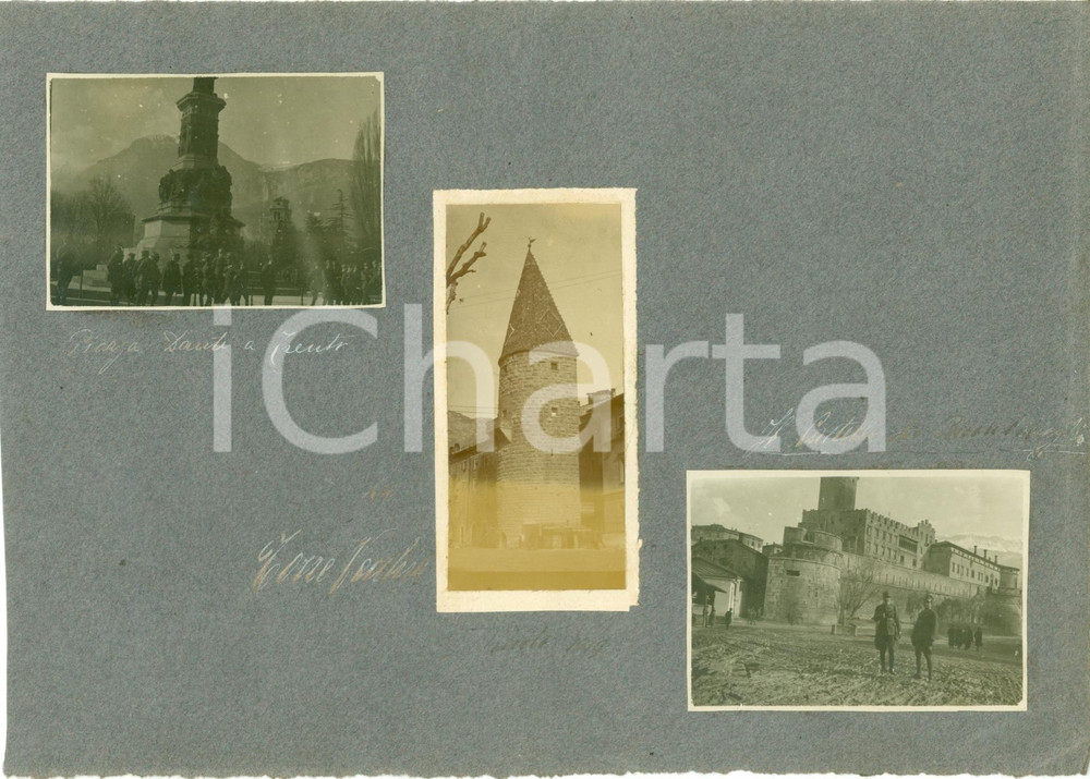 Fotografia d epoca originale 1919 TRENTO Ufficiali 82 Reggimento Fanteria Piazza DANTE Castello BUONCONSIGLIO 1