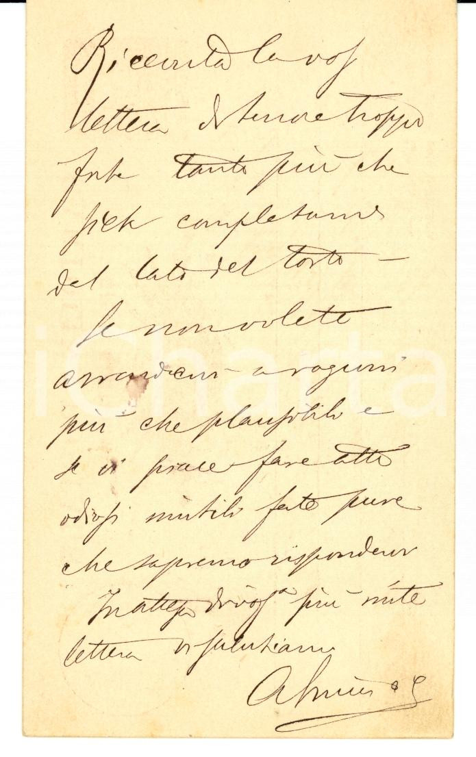 Documento originale, autentico 1881 MILANO Paolo ALMICI non teme gli atti odiosi di Melchiorre GULLER 1