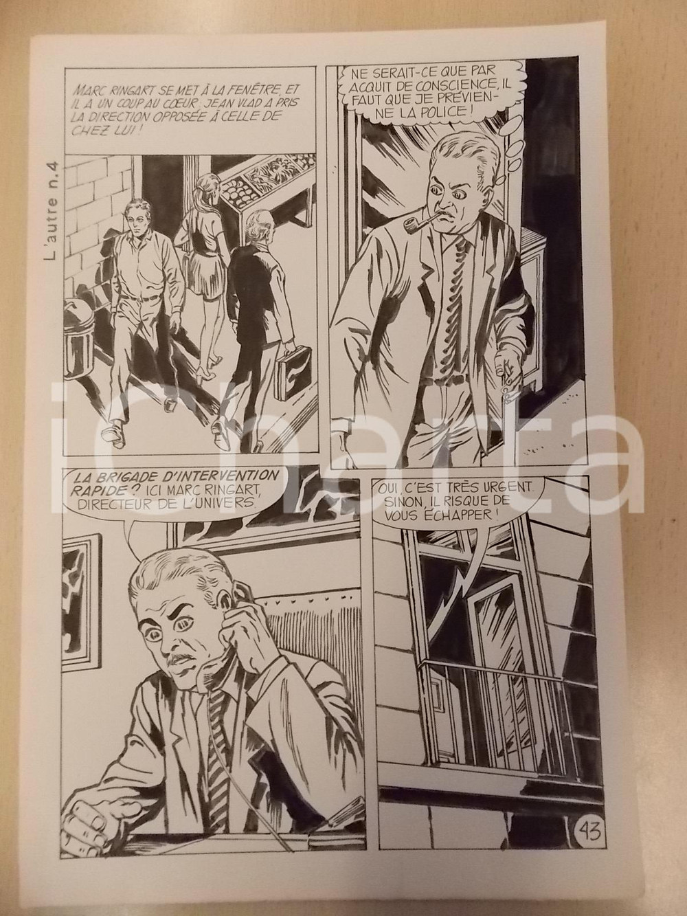 Opera d’arte autentica 1970 L AUTRE Ep. 4 Luciano BERNASCONI Alieno al telefono Tavola originale 1