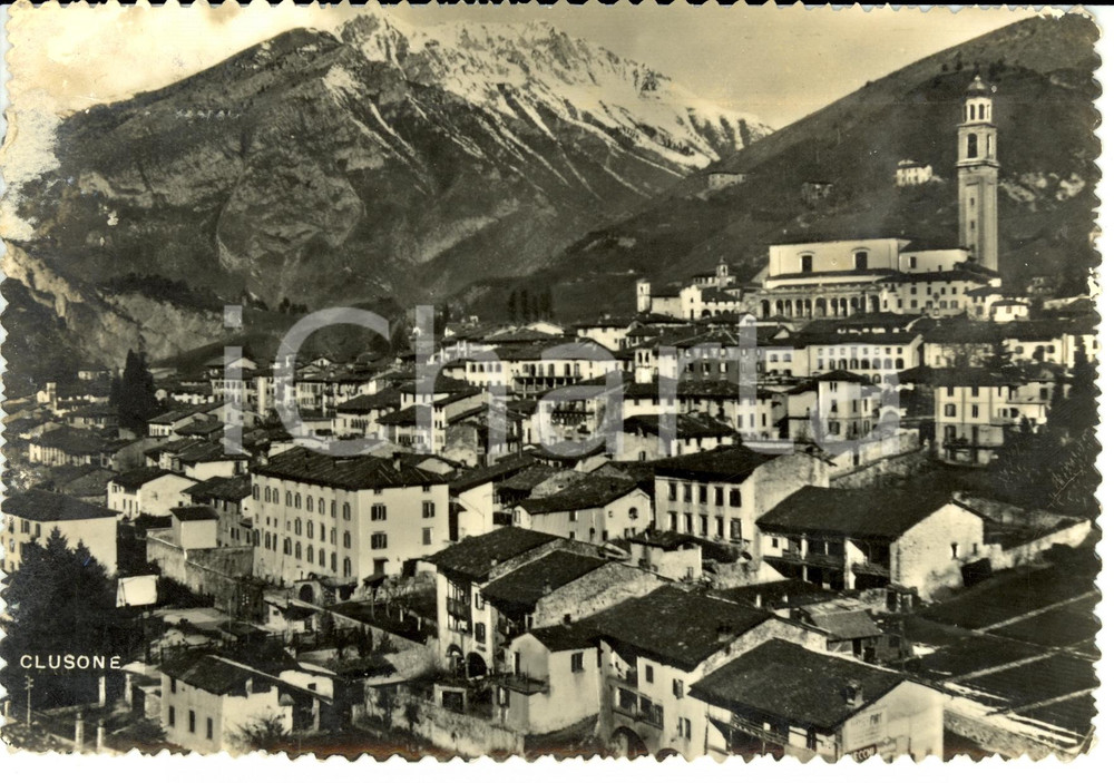 Cartolina originale da collezione 1954 CLUSONE BG Veduta panoramica Cartolina DANNEGGIATA FG VG 1