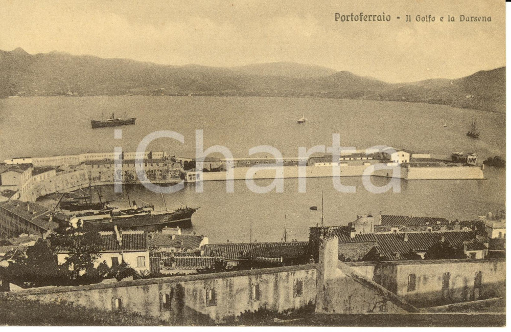 Cartolina originale da collezione 1920 ca PORTOFERRAIO LI Scorcio panoramico GOLFO e DARSENA Cartolina FP NV 1