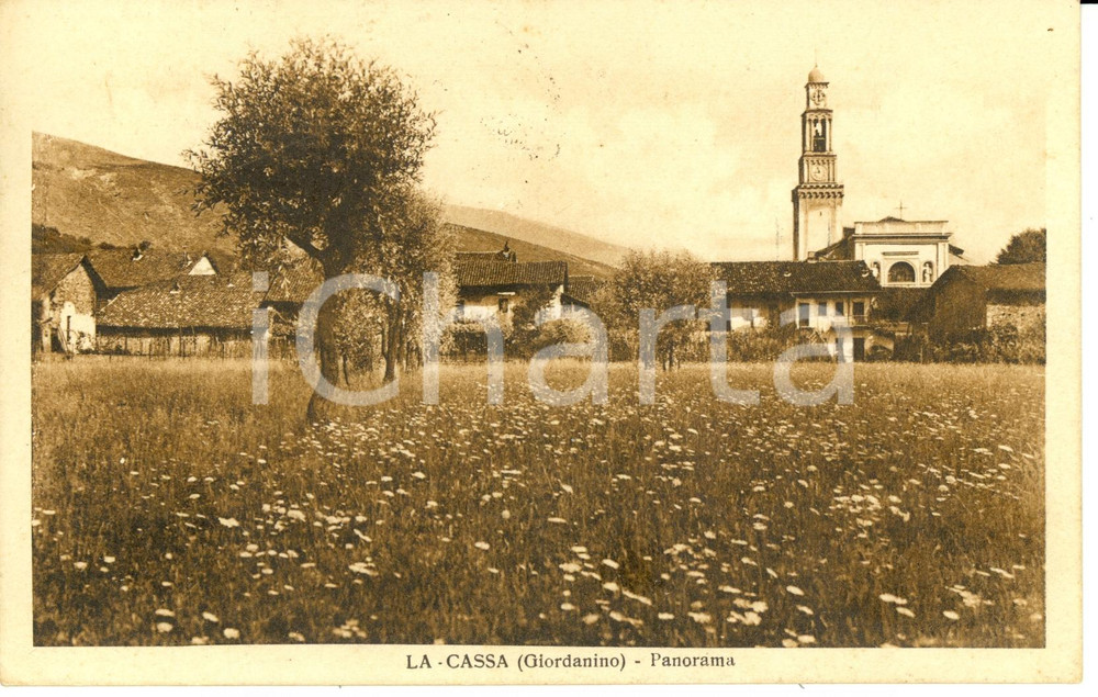 Cartolina originale da collezione 1935 LA CASSA TO Scorcio panoramico con prato fiorito Cartolina FP VG 1