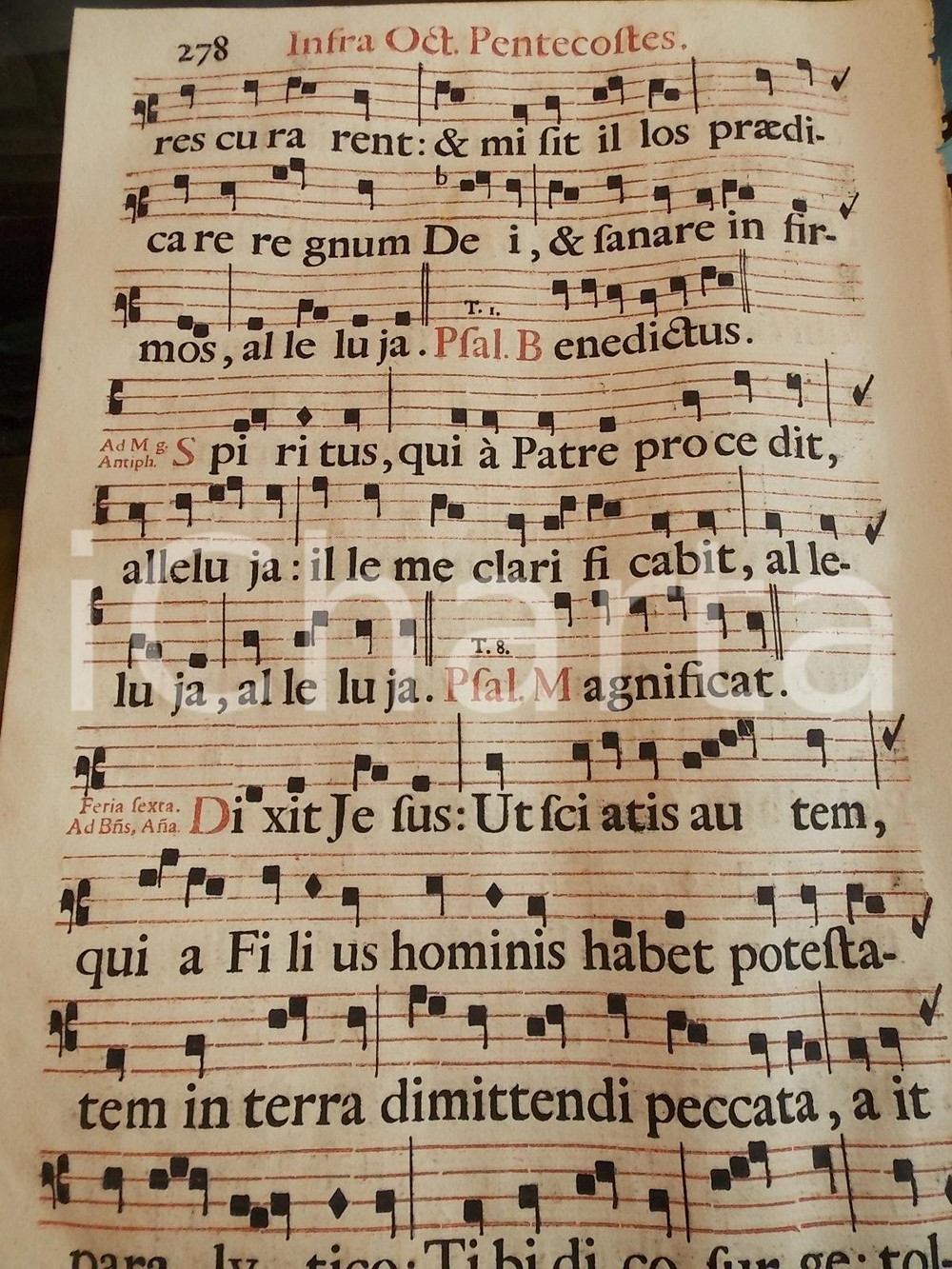 Libro, pubblicazione d epoca 1700 ca ANTIFONARIO ROMANO Pagina canti rosso e nero Ottava settimana PENTECOSTE 1