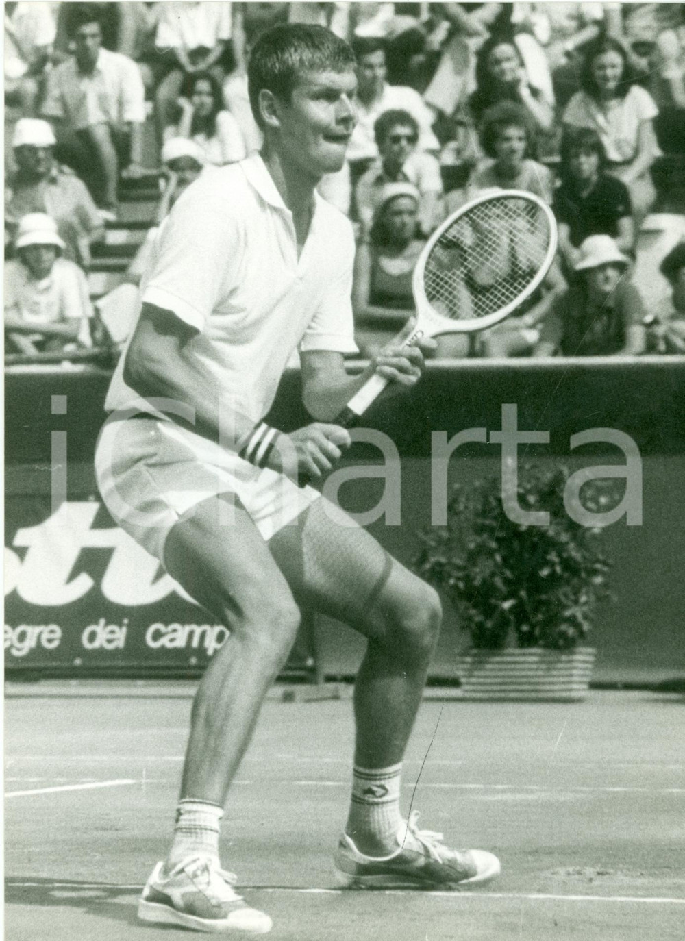 Fotografia d epoca originale 1980 ca TENNIS Ritratto Christopher BUSTER MOTTRAM durante un match Fotografia 1