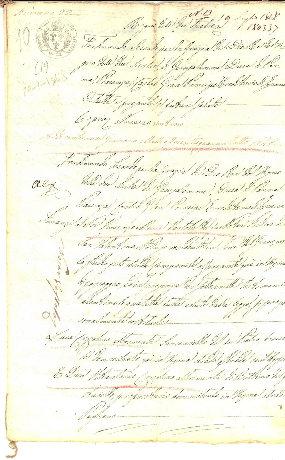 Documento originale, autentico 1848 ERCOLANO NA Luca COZZOLINO vende fondo a riscatto a don Vitantonio 1