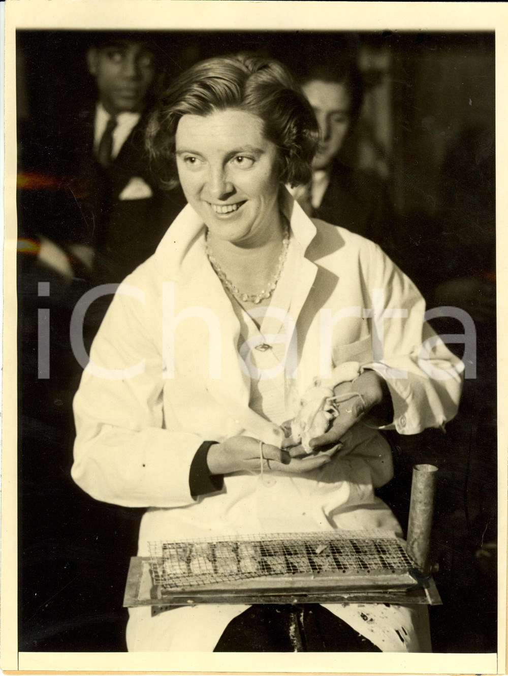 Fotografia d epoca originale 1932 NEW YORK Dottoressa KATHERINE WATSON con topi per esperimento su polmonite 1