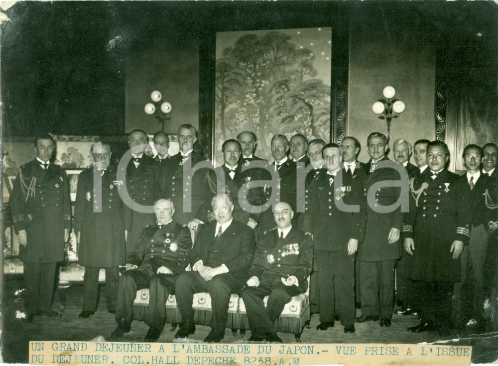 Fotografia d epoca originale 1938 PARIS Ambasciatore SUGIMURA Yotaro colazione d onore per Capitano YAMADA 1