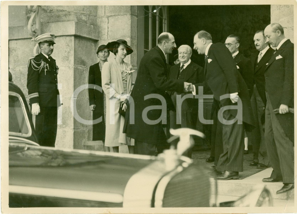 Fotografia d epoca originale 1938 RAMBOUILLET Boris III di BULGARIA Giovanna di SAVOIA ospiti Albert LEBRUN 1