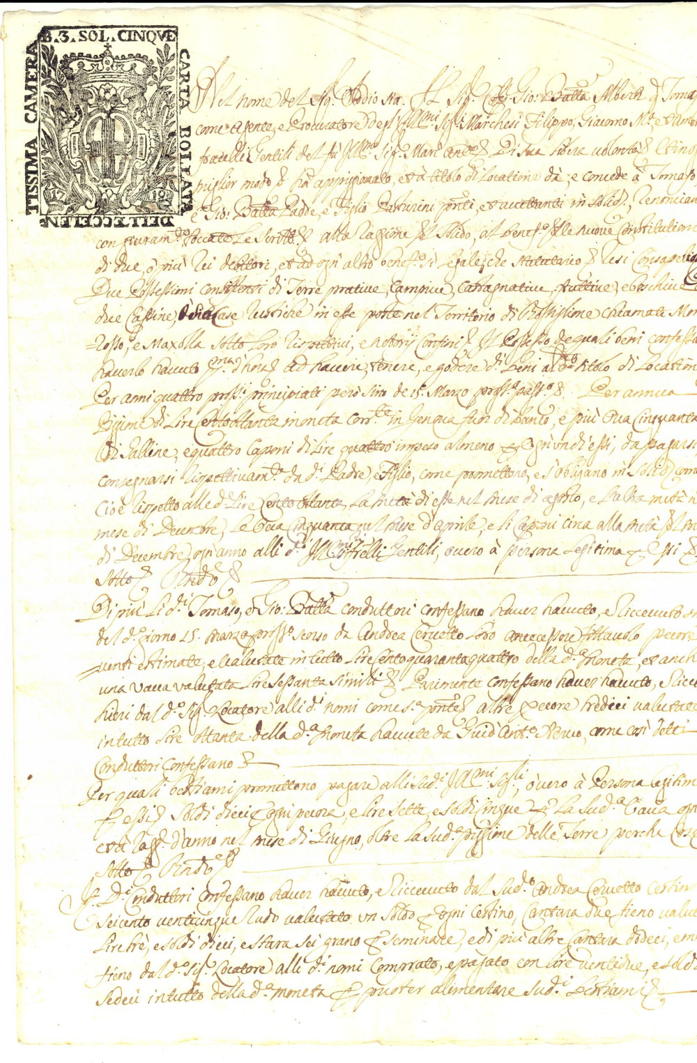 Documento originale, autentico 1726 ROSSIGLIONE GE Tommaso PASTORINI affitta terre MONTEROSSO e MASOLLA 1