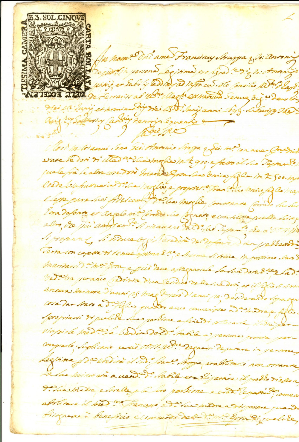 Documento originale, autentico 1700 GENOVA MARASSI Francesco STROPPA vende terra con casetta per dote sorella 1