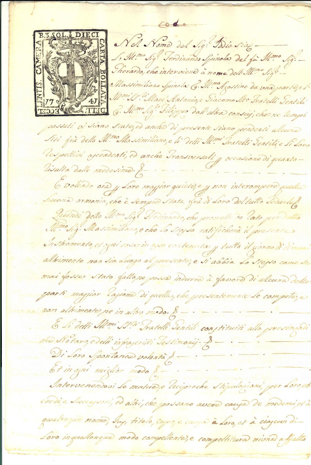Documento originale, autentico 1765 GENOVA Accordo su capitali tra Massimiliano SPINOLA e Marc Antonio GENTILE 1