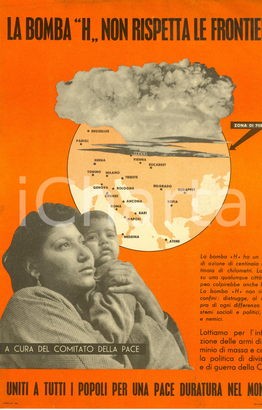 Materiale pubblicitario d’epoca 1955 ca COMITATO DELLA PACE contro la bomba atomica C.E.D. Documento 1