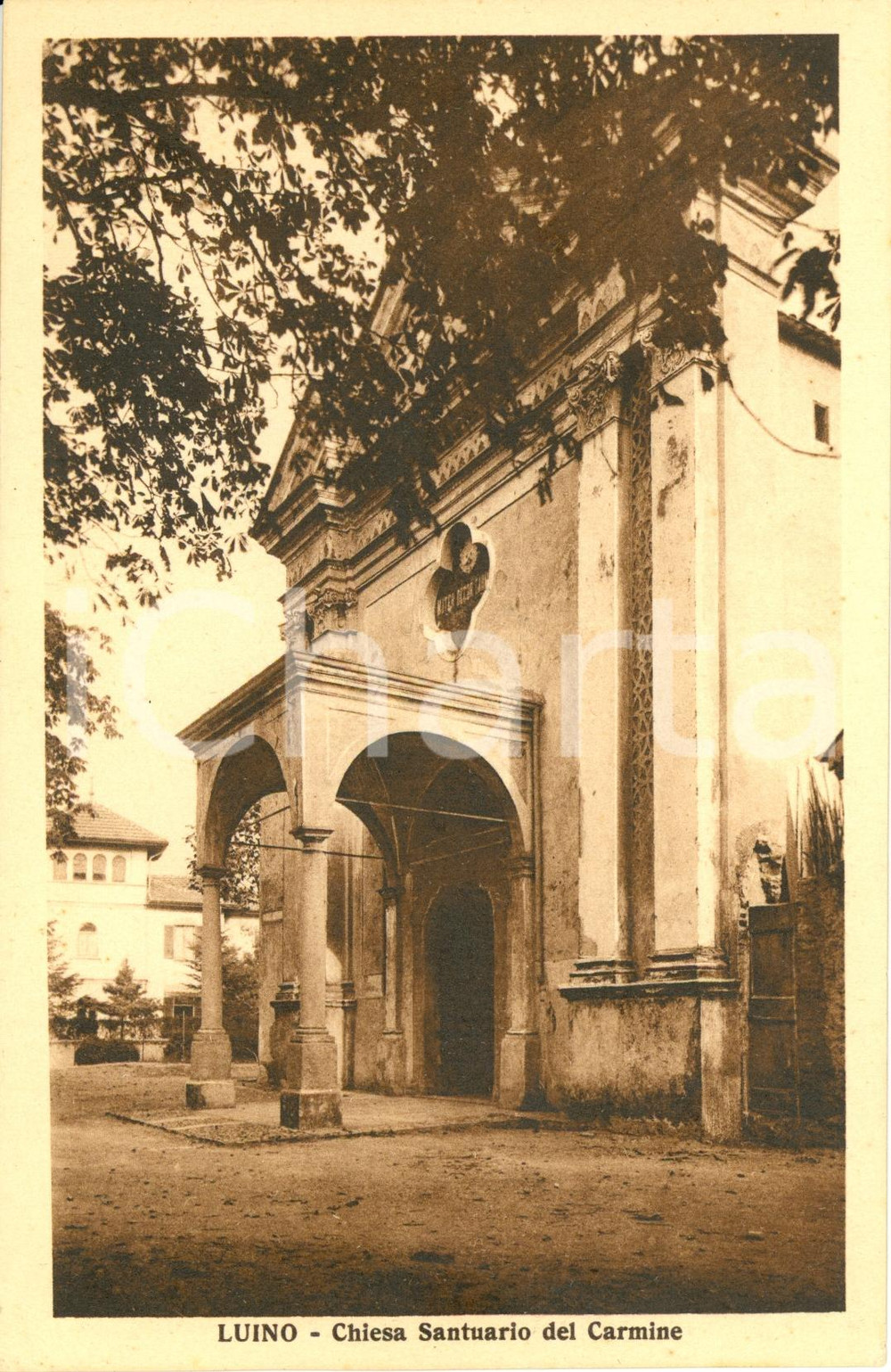Cartolina originale da collezione 1930 ca LUINO VA Ingresso santuario MADONNA DEL CARMINE Cartolina FP NV 1
