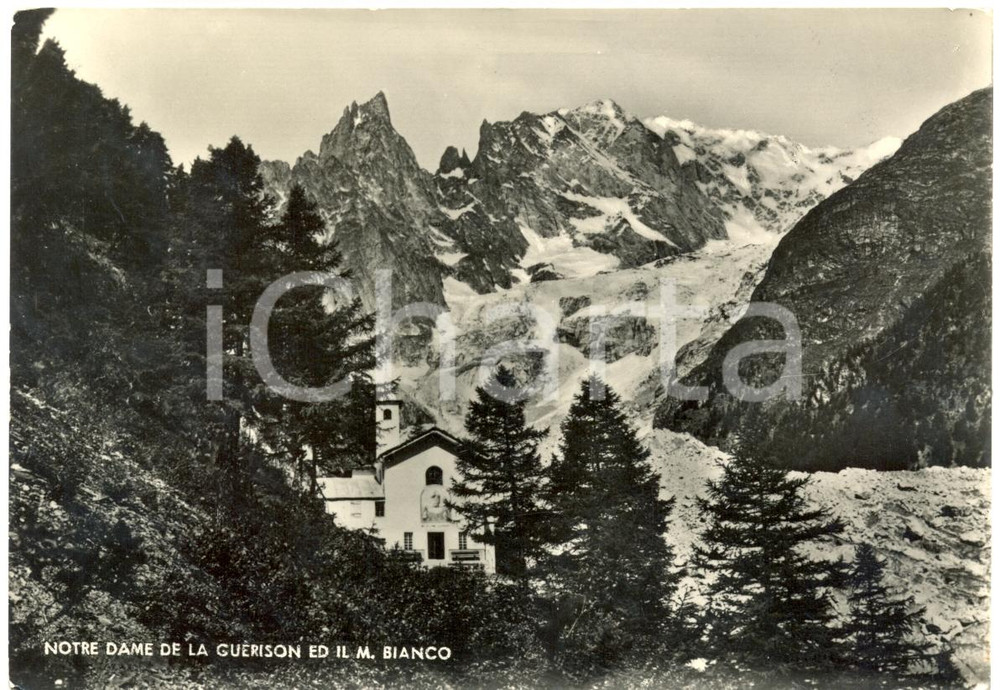Cartolina originale da collezione 1951 COURMAYEUR AO Santuario NOTRE DAME DE LA GUERISON e Monte BIANCO FG VG 1