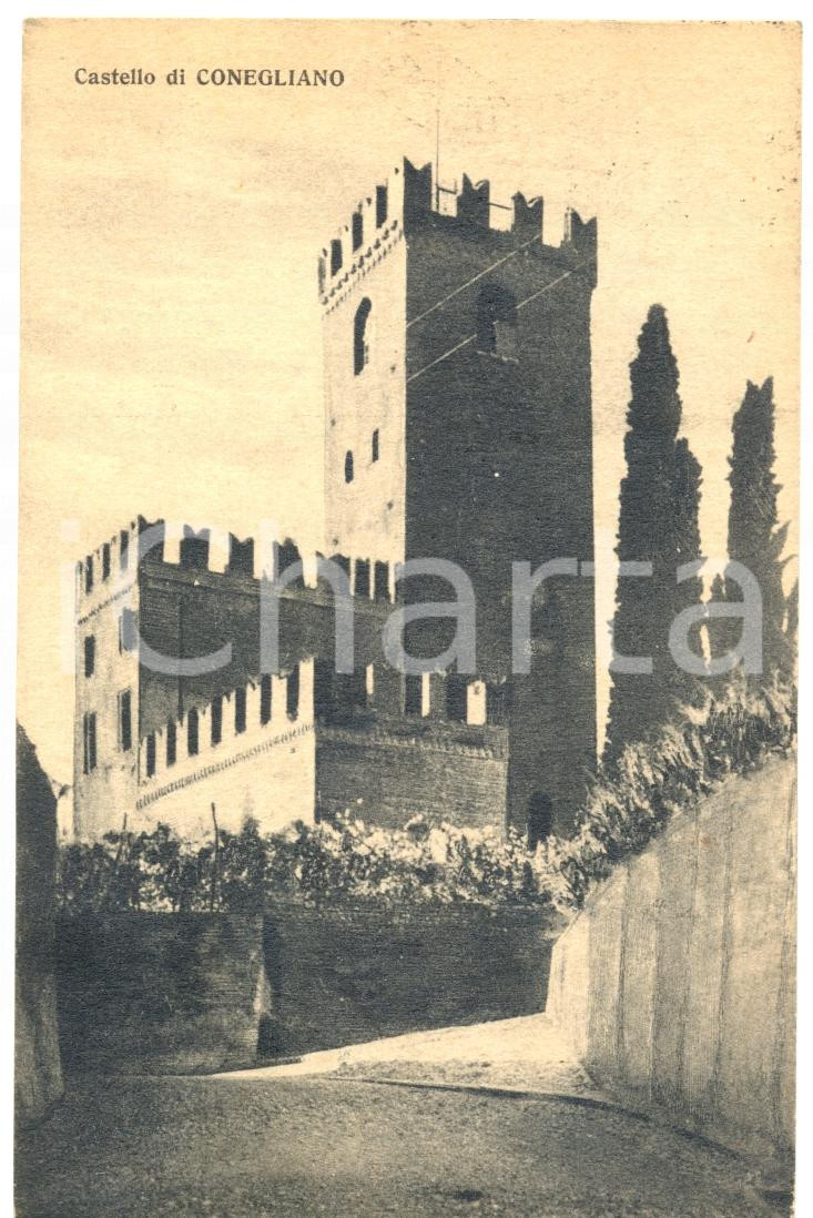 Cartolina originale da collezione 1925 CONEGLIANO TV Veduta del castello Cartolina Marianna PAOLETTI DI FOLLINA 1