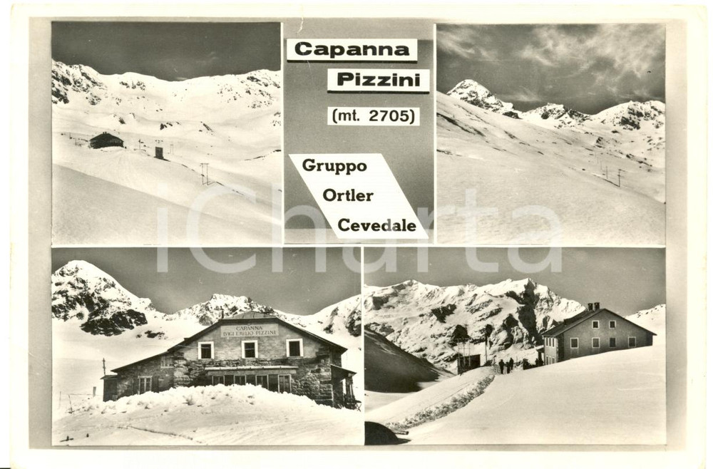 Cartolina originale da collezione 1961 GRUPPO ORTLER CEVEDALE SO Vedutine rifugio PIZZINI timbro CAI Milano 1