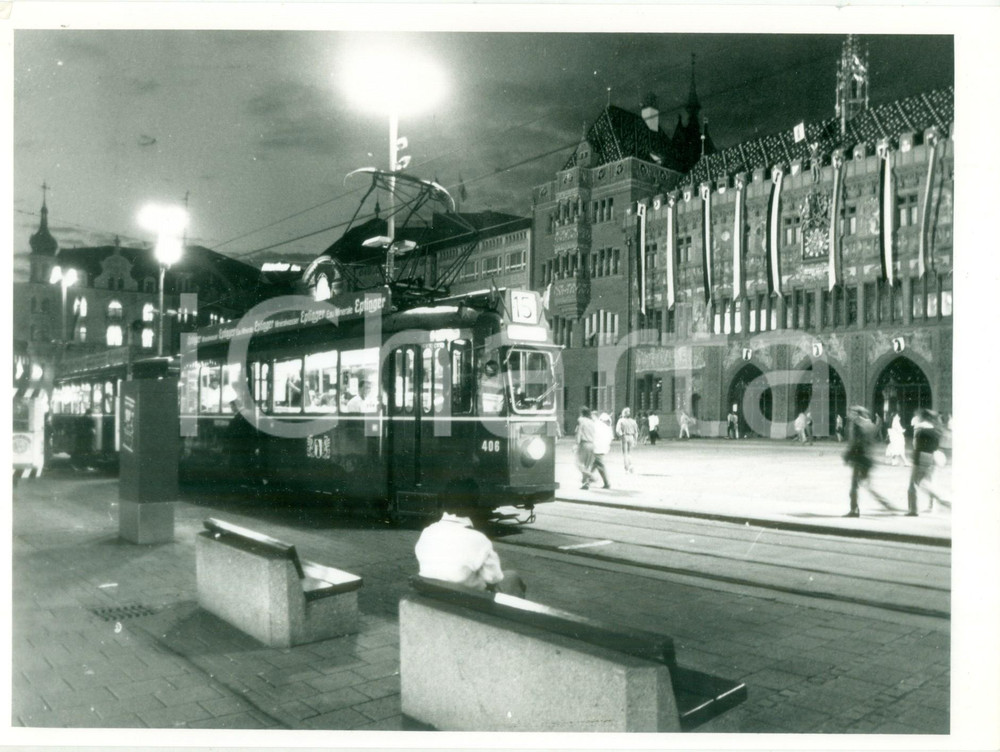 Fotografia d epoca originale 1985 ca BASEL SVIZZERA Tram con pubblicitÃ  acqua EPTINGER Foto cm 21 x 15 1