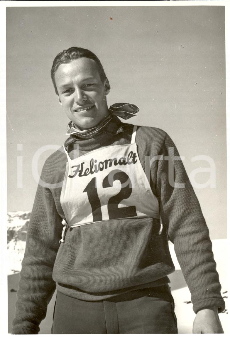 Fotografia d epoca originale 1950 ca SWITZERLAND Campionati SCI ALPINO Ritratto di Ruedi WYRSCH Foto 1