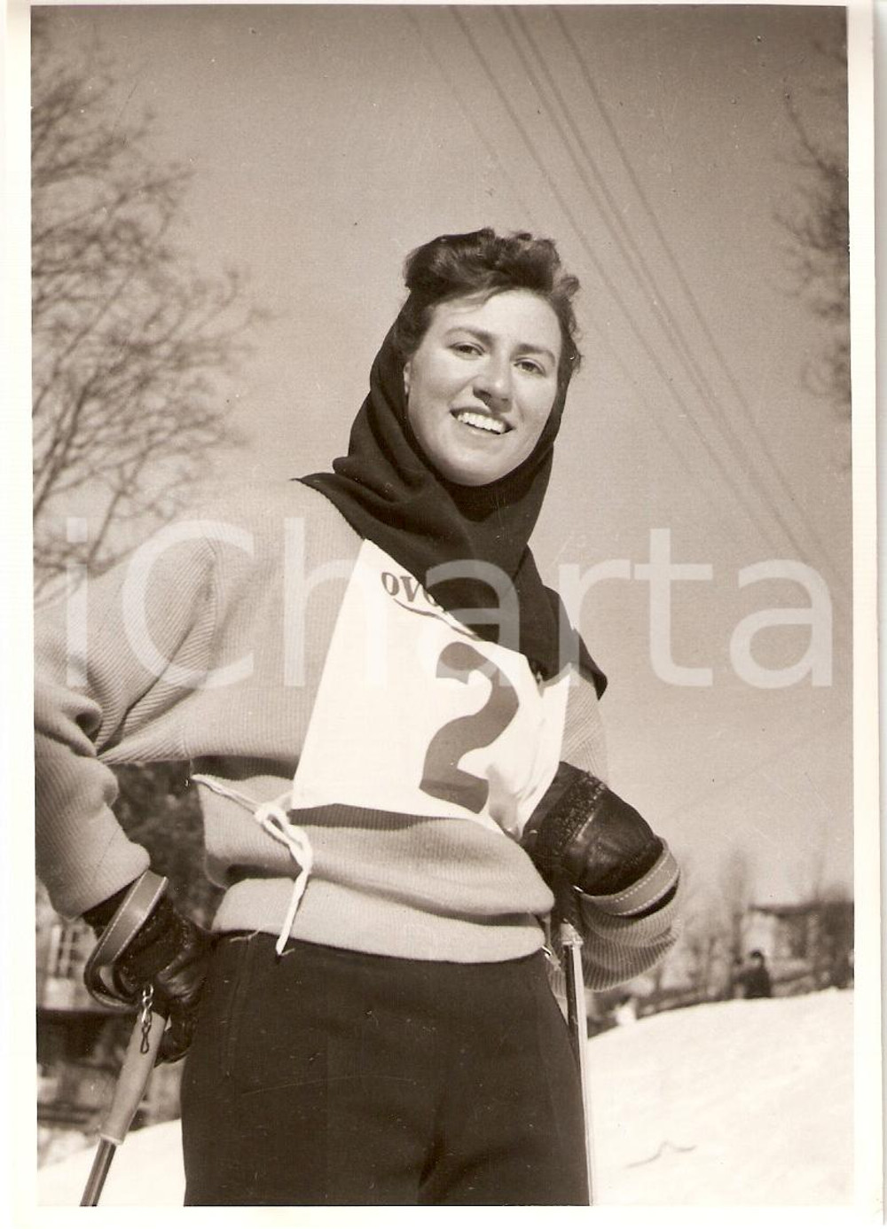 Fotografia d epoca originale 1955 ca SWITZERLAND Campionati SCI ALPINO Rosmarie REICHENBACH Fotografia 1