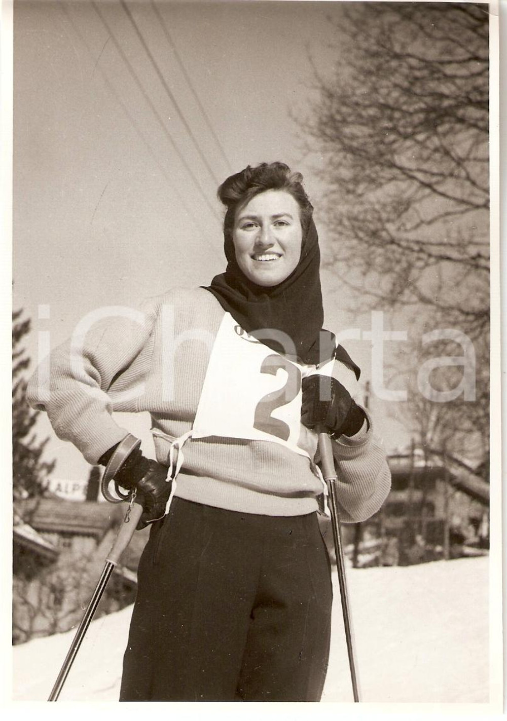 Fotografia d epoca originale 1955 ca SWITZERLAND Campionati SCI ALPINO Rosmarie REICHENBACH Ritratto Foto 1 1