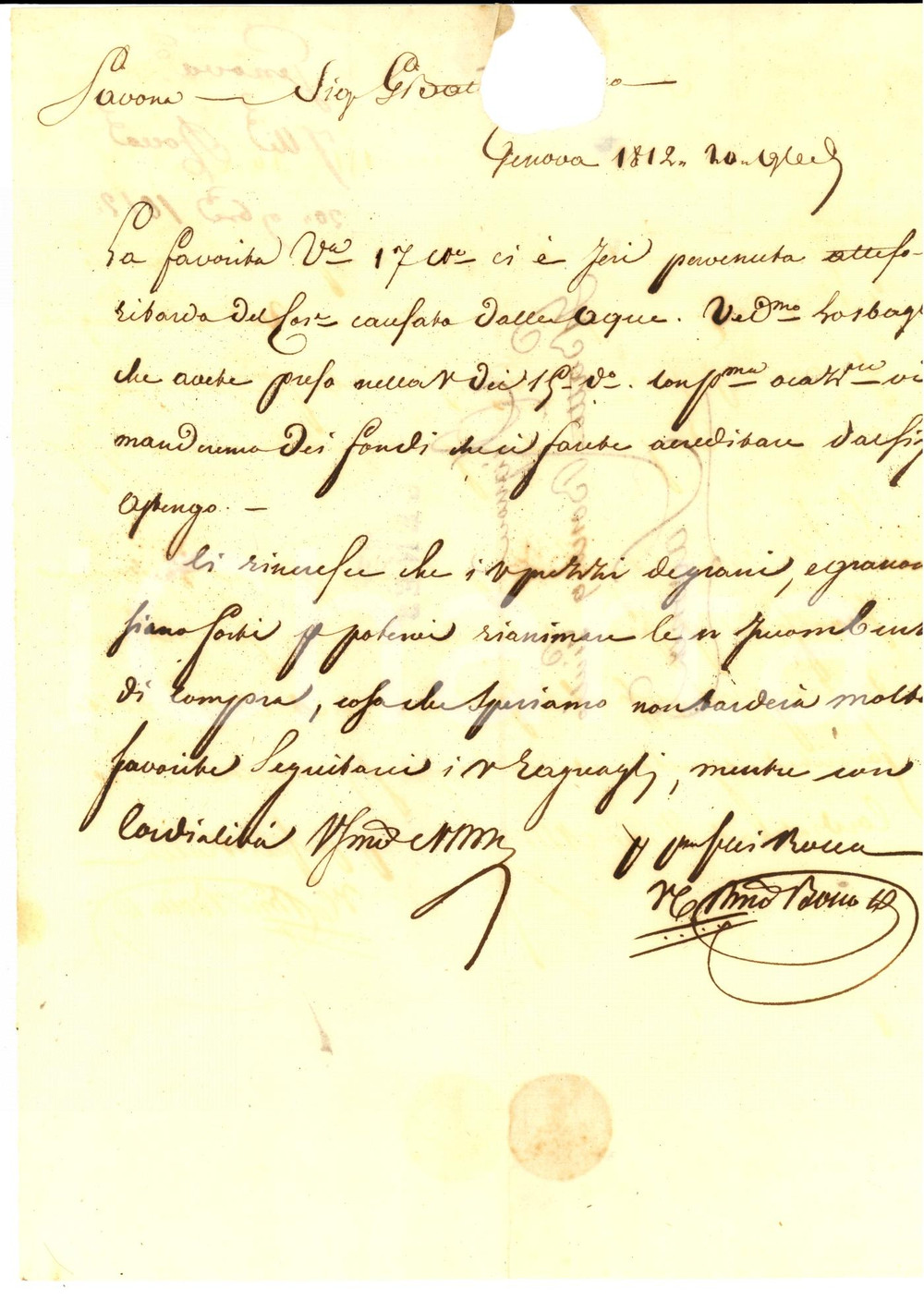 Manoscritto, lettera originale 1812 GENOVA Fratelli ROCCA sui prezzi dei grani e granoni troppo forti 1
