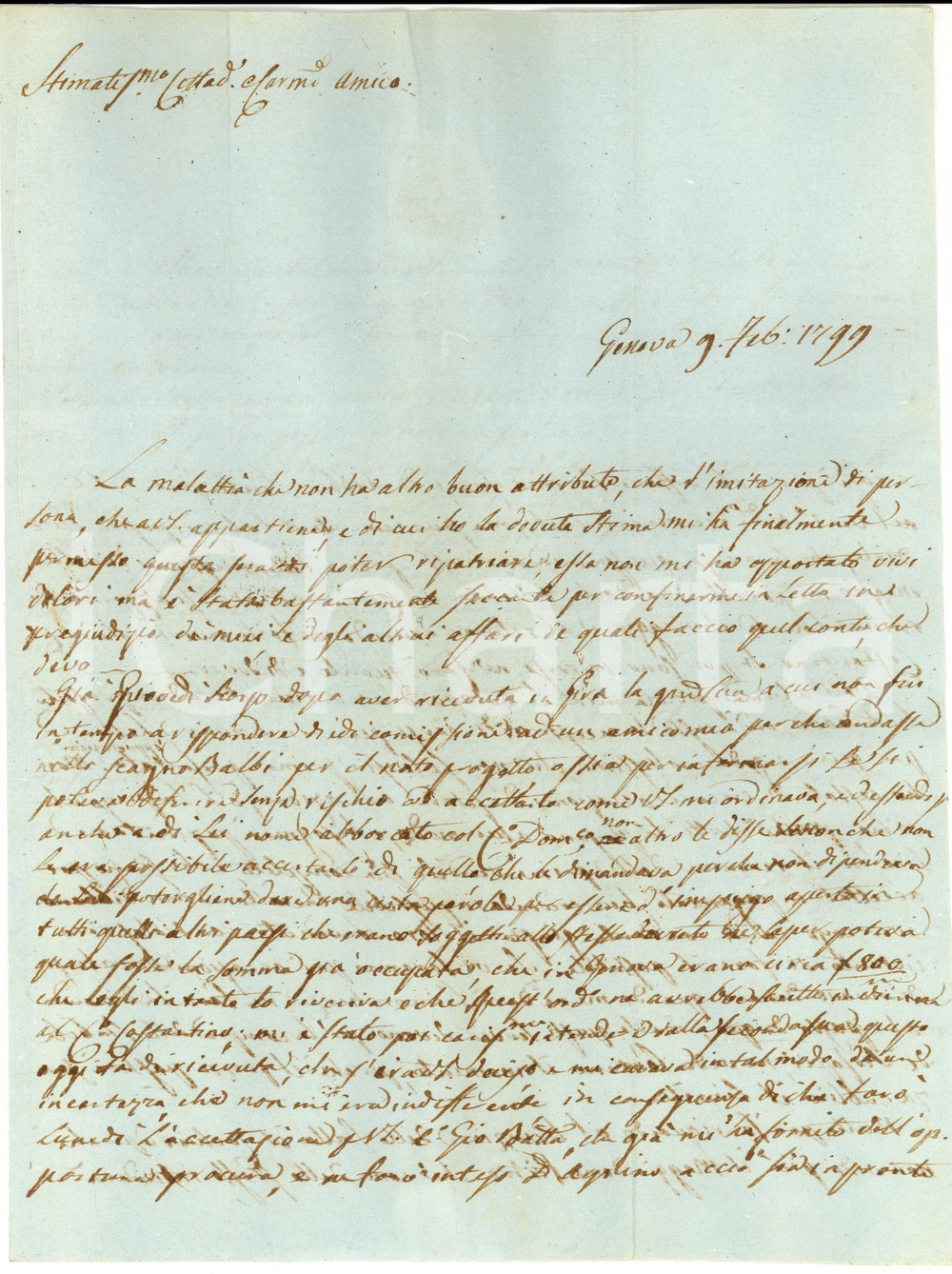 Documento originale, autentico 1799 GENOVA Alessandro SOLARI su vendite con marchese GROPALLO Autografo 1
