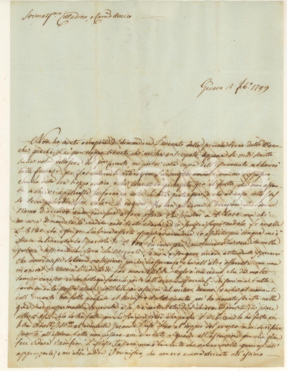 Documento originale, autentico 1799 GENOVA Alessandro SOLARI su asta per terra delle monache Autografo 1