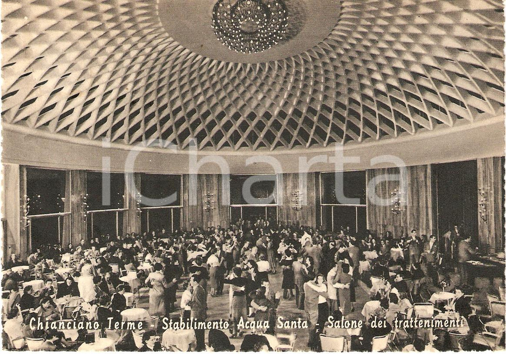 Cartolina originale da collezione 1954 CHIANCIANO TERME SI Stabilimento ACQUA SANTA Sala da ballo Cartolina FG 1