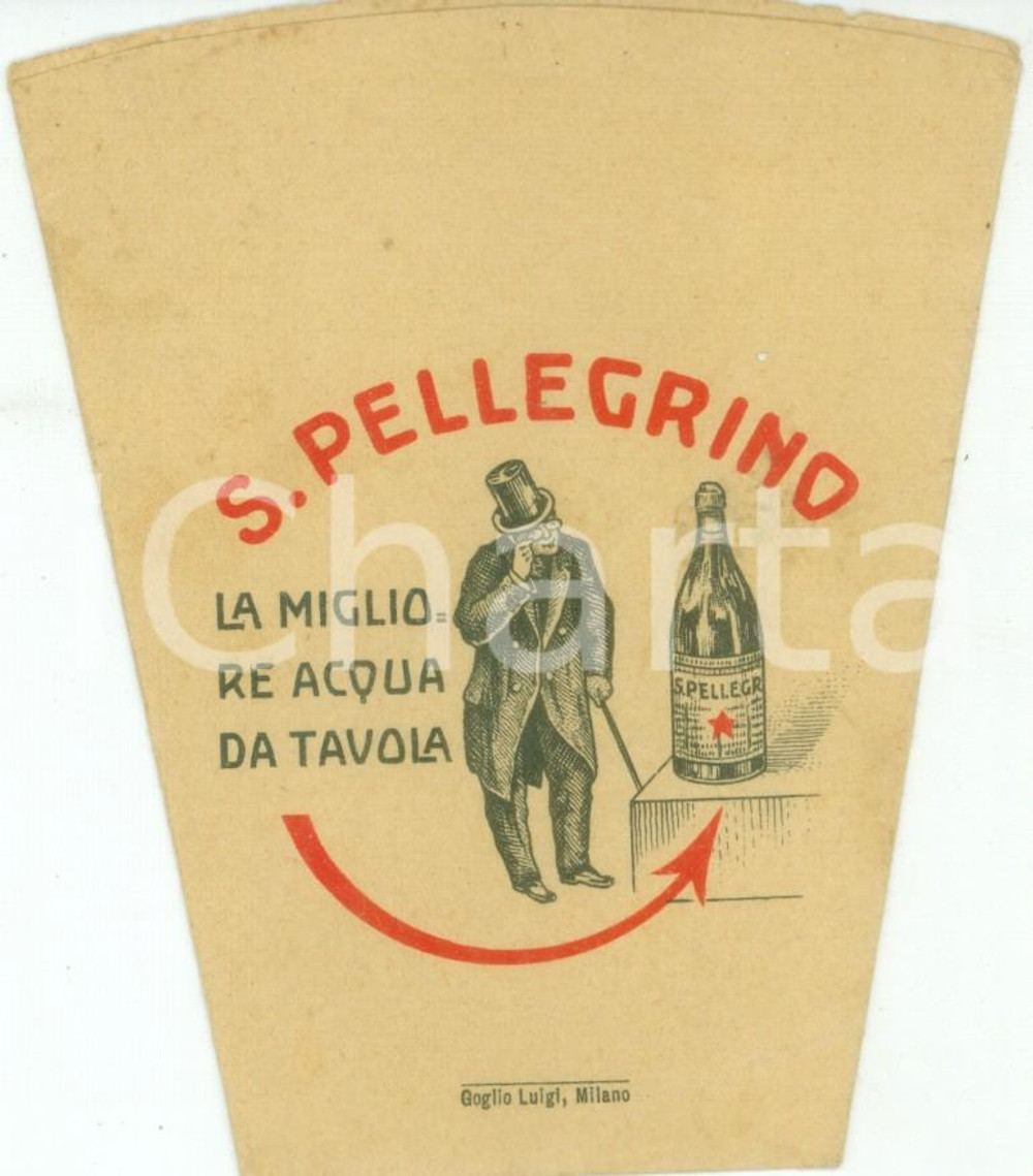 Materiale pubblicitario d’epoca 1925 ca SAN PELLEGRINO Bicchiere di carta pubblicitario per centri termali RARO 1