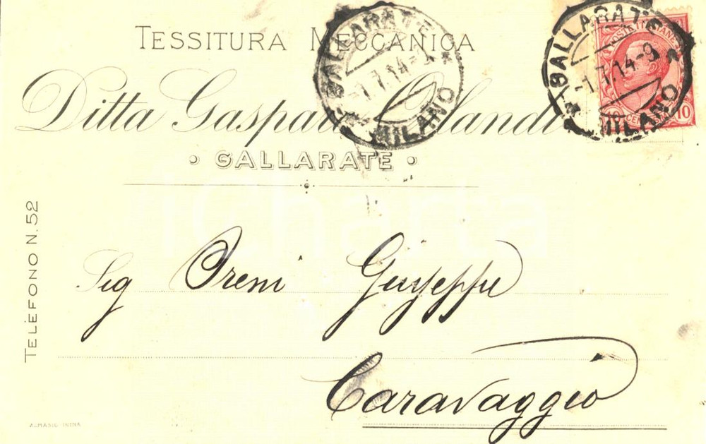 Cartolina originale da collezione 1914 GALLARATE VA Ditta Gaspare ORLANDI Tessitura meccanica Cartolina FP VG 1