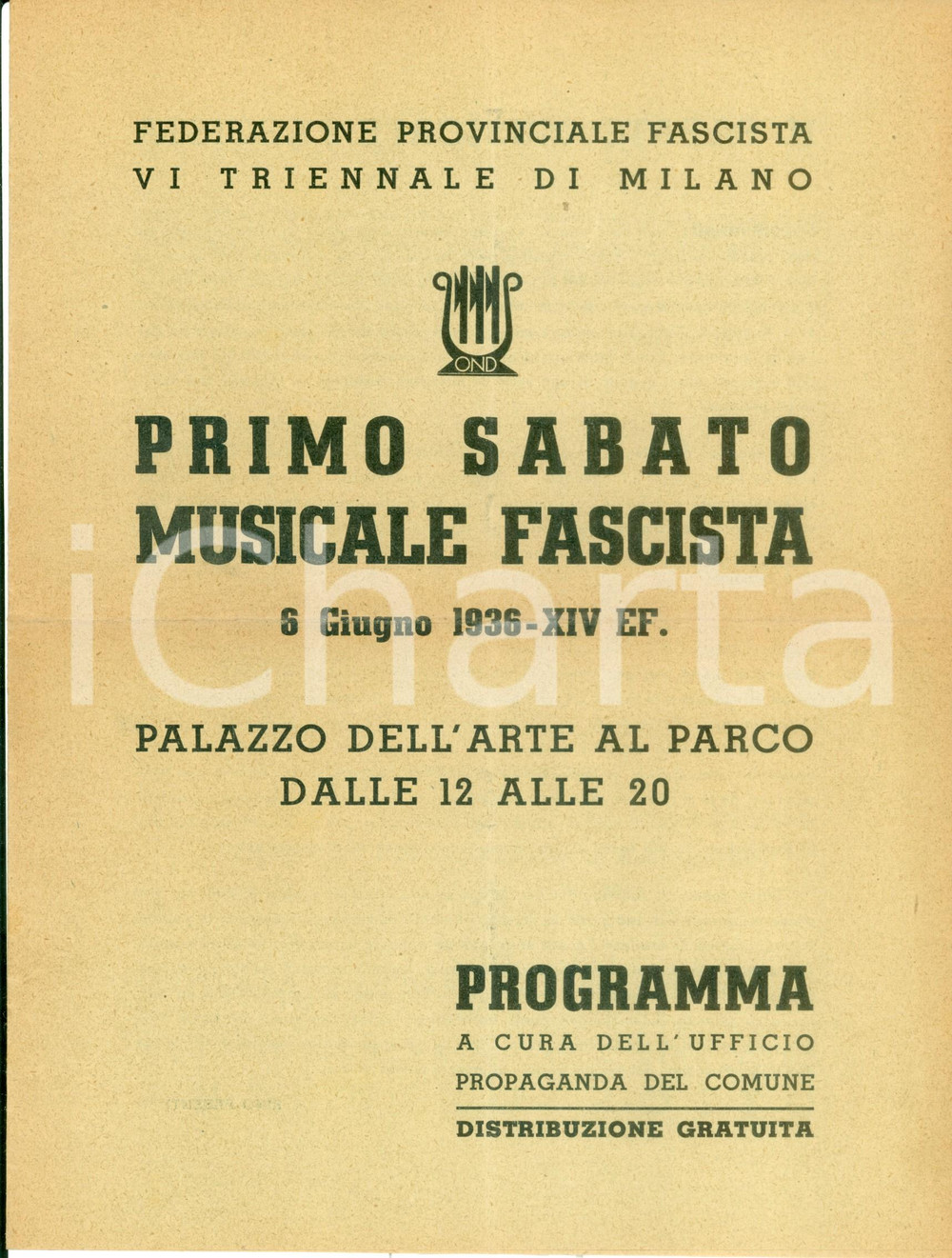 Documento originale, autentico 1936 MILANO Antonio VOTTO Primo Sabato Musicale Fascista Programma 1