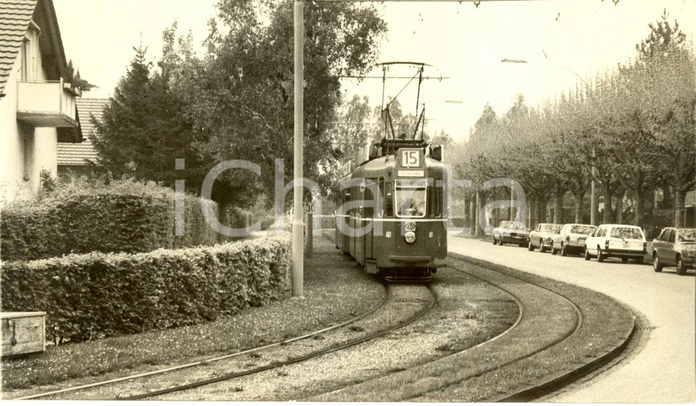Fotografia d epoca originale 1984 BASILEA CH Tram 15 attraversa quartiere BRUDERHOLZAllen Fotografia 1
