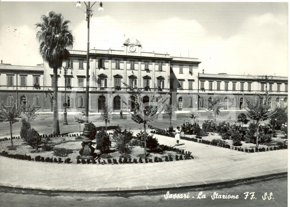 Cartolina originale da collezione 1957 SASSARI SS Veduta della STAZIONE FF SS Cartolina animata FG VG 1