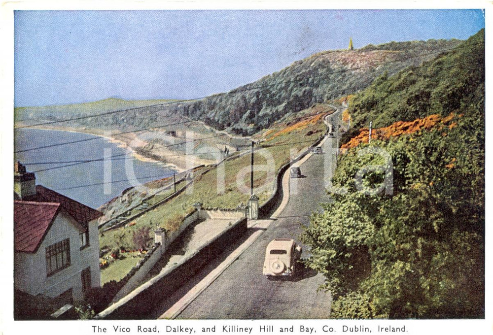 Cartolina originale da collezione 1957 DUBLINO IRLANDA The Vico Road and Killiney Hill Cartolina ANIMATA FG NV 1