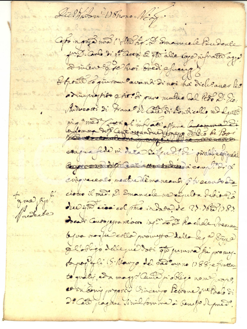 Documento originale, autentico 1789 NAPOLI  Prestito di don Giovanni ANDREOTTI a Emanuele PRUDENTE Manoscritto 1
