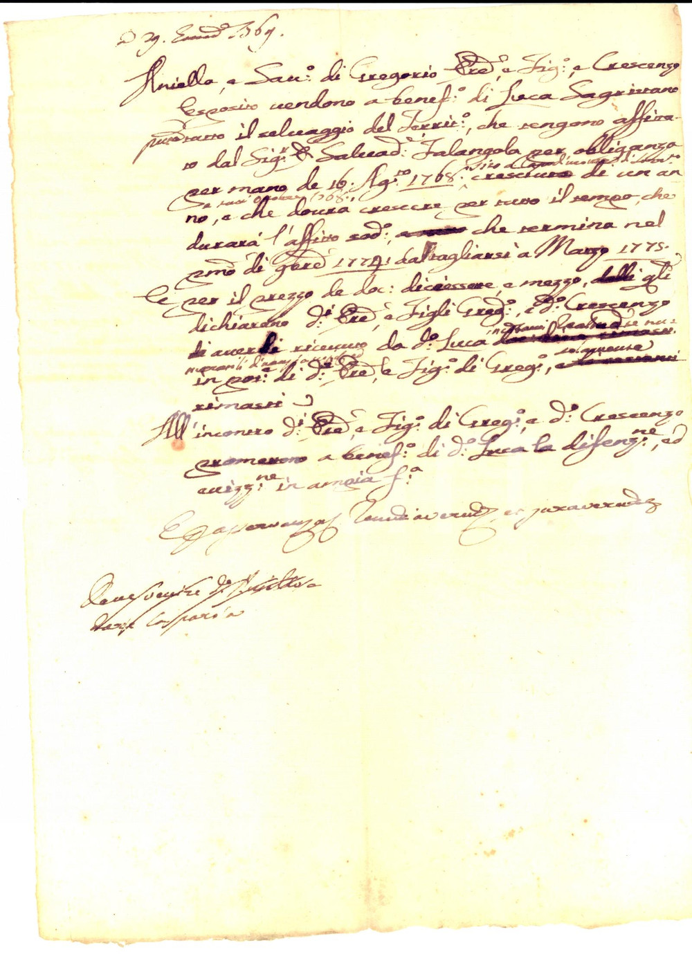 Documento originale, autentico 1769 NAPOLI Crescenzo ESPOSITO vende selvaggio a Luca SAGRISTANO Manoscritto 1