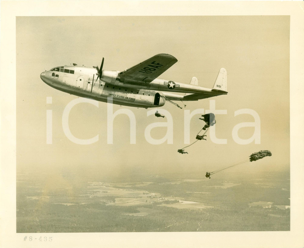 Fotografia d epoca originale 1950 circa paratroops USAF Fairchild C119 Flying Boxcar 1