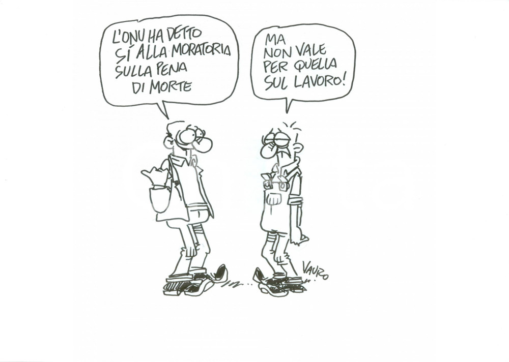 Stampa, bozzetto originale 2007 DISEGNO originale VAURO Senesi Moratoria ONU pena di morte AUTOGRAFO 1