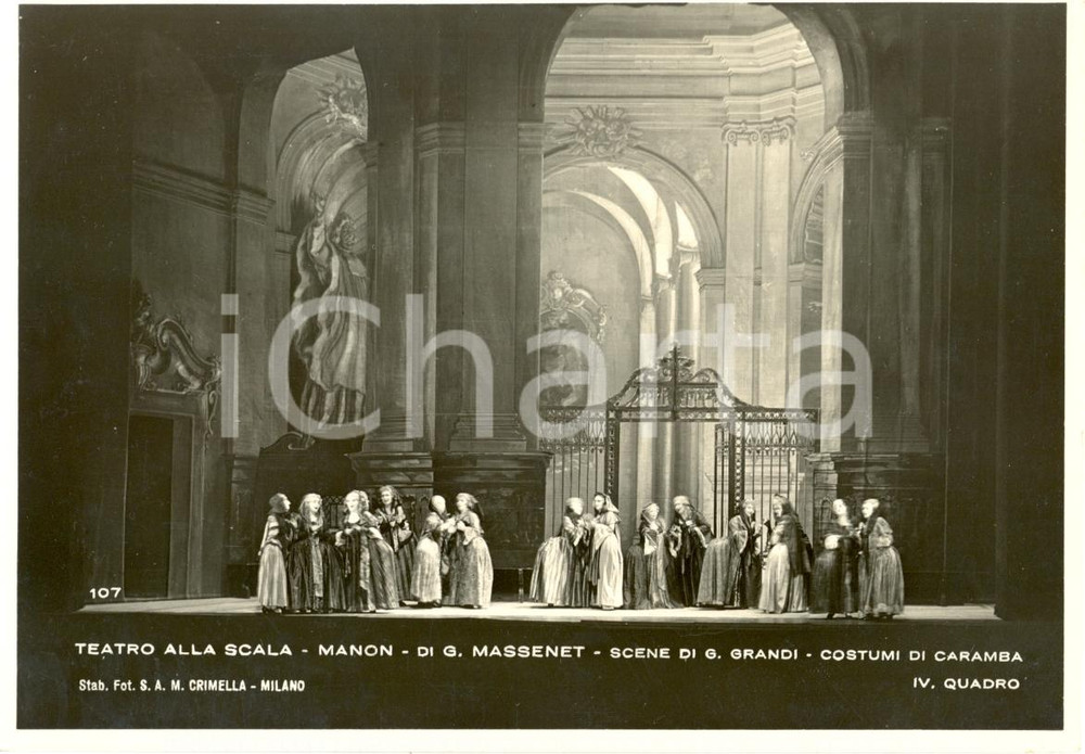 Cartolina originale da collezione 1934 MILANO Teatro alla SCALA Manon Scene Giovanni GRANDI Fotografia seriale 1